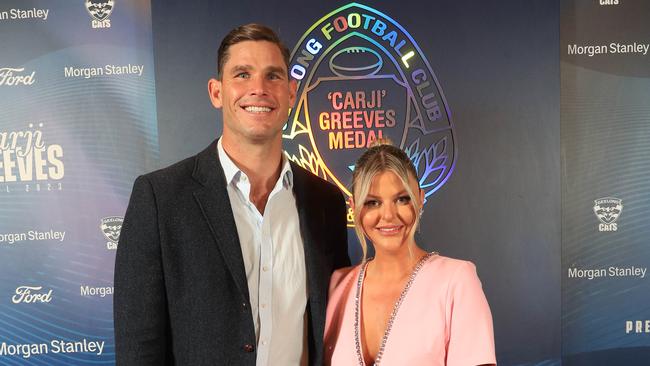 Tom and Emma Hawkins at Geelong’s best and fairest night this year: Photo: Mark Wilson