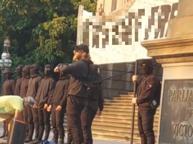 National Socialists demonstrated on the steps of the Victorian Â Parliament on 20 December 2024 with a banner emblazoned with the slogan Jews Â hate freedom. Picture: X.