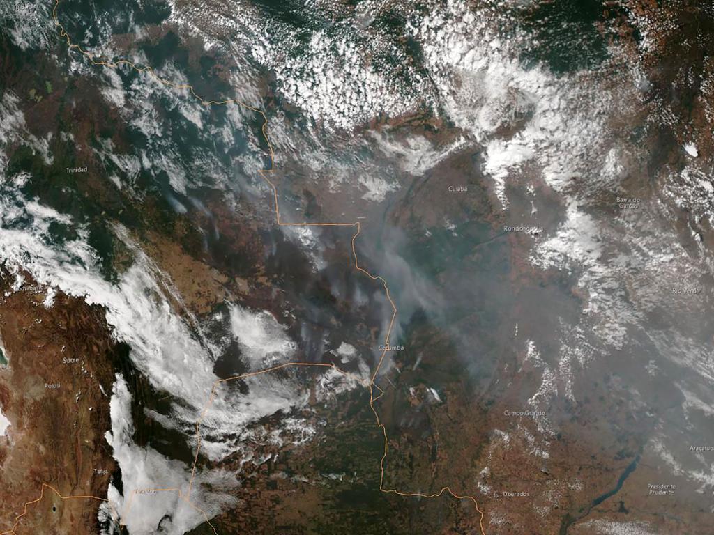 This August 21, 2019 satellite image shows the smoke of several fires in the Brazilian states of Amazonas, Para, Mato Grosso and Rondonia. Picture: AFP