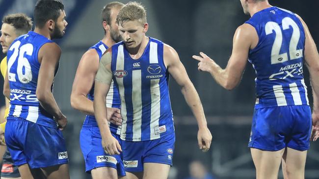 It was a tough night at the office for Jack Ziebell and the Roos. Picture: AAP