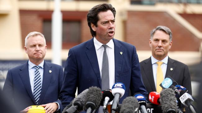 AFL chief executive Gillon McLachlan confirms Tasmania as the 19th AFL team. Picture: Michael Willson/AFL Photos via Getty Images