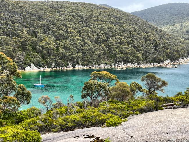 Huia shelters in Refuge Cove, at Wilsons Promontory, during a recent voyage across Bass Strait. Picture: Nick Jaffe (Instagram @nick_jaffe)