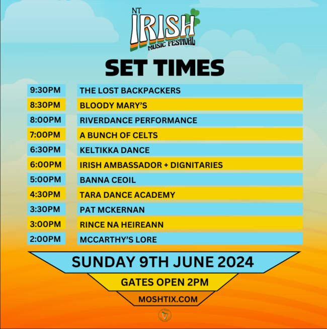 The NT Irish Music Festival schedule.