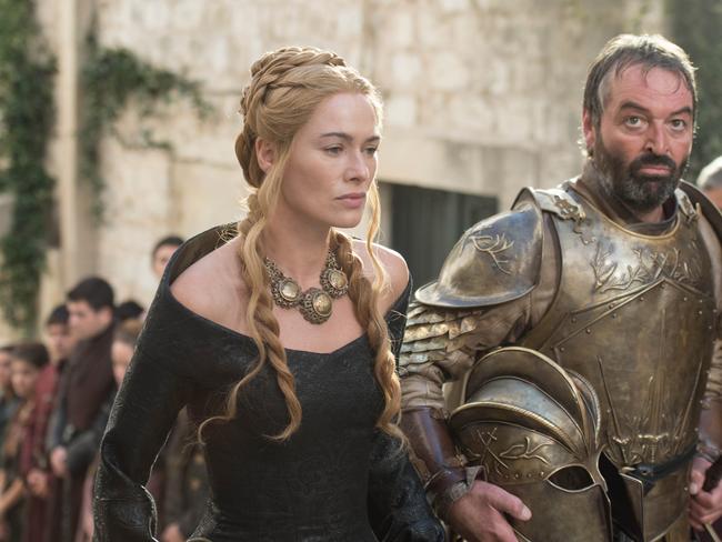 Ultimate villain ... Cersei Lannister (Lena Headey) and Meryn Trant (Ian Beattie). Picture: HBO