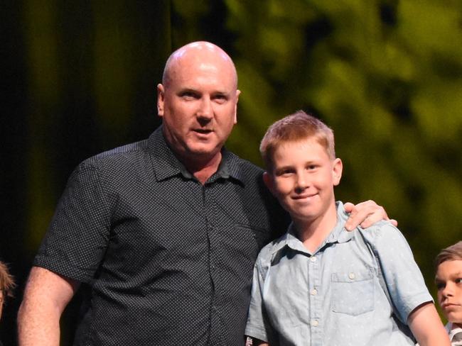 Trent Peno (Coach) &amp; Harry Gordon – U12 Green BandF at the Wanderers presentation night, 2021. Picture: Contributed