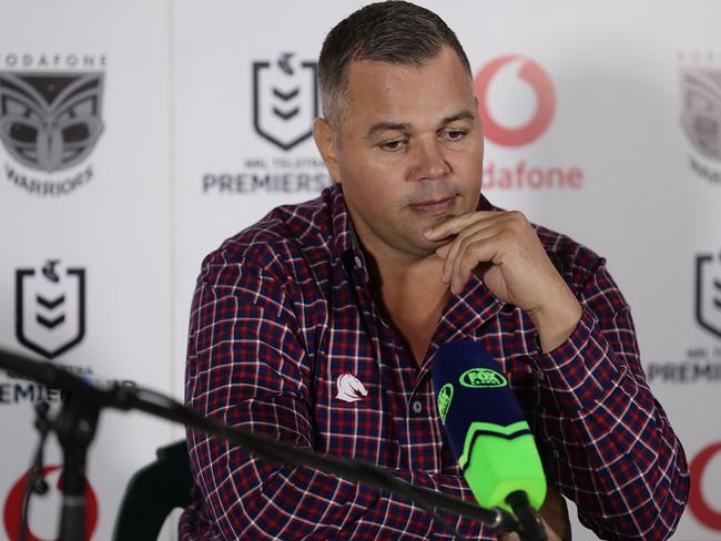 GOSFORD, AUSTRALIA - JULY 04: Broncos coach Anthony Seibold speaks at a press conference after the round eight NRL match between the New Zealand Warriors and the Brisbane Broncos at Central Coast Stadium on July 04, 2020 in Gosford, Australia. (Photo by Mark Metcalfe/Getty Images)