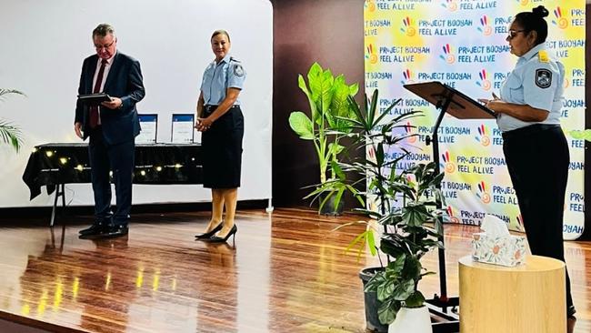 The Townsville Project Booyah graduation ceremony held on Thursday, with speakers including Mundingburra MP Les Walker and a police liaison officer. Picture: QPS