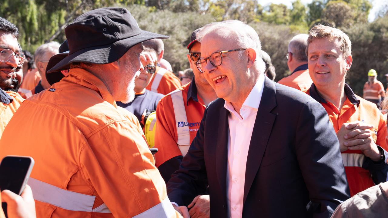 Australian Prime Minister Anthony Albanese visiting workers at the Whyalla steelworks in South Australia. Picture: NewsWire / Tim Joy