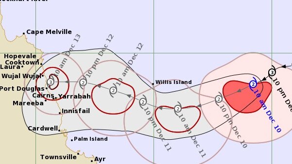 Tropical Cyclone Jasper track map as of Sunday 11am. Picture: Bureau of Meteorology