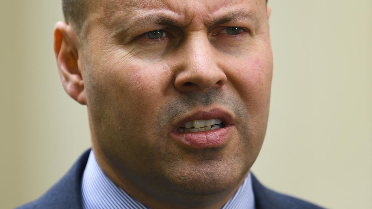 Treasurer Josh Frydenberg speaks to the media during a press conference at Parliament House in Canberra on Monday. Picture: Lukas Coch/AAP