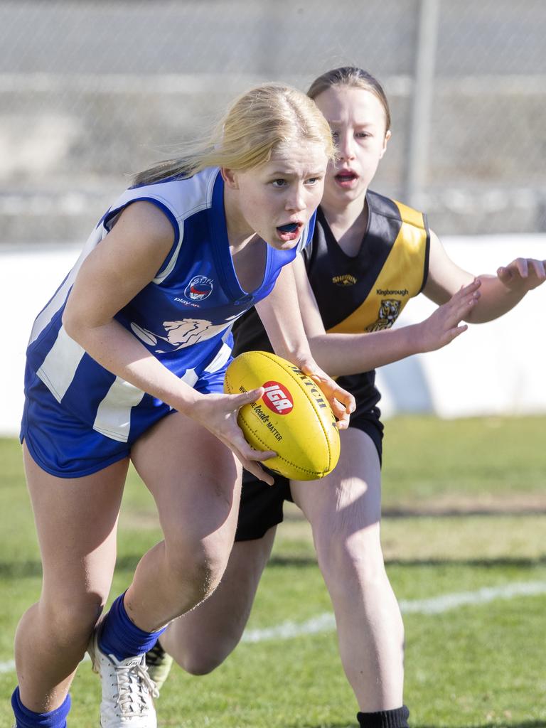 STJFL U14 A2, Sandy Bay Zoe Mansfield during the game against Kingborough at North Hobart. Picture: Chris Kidd