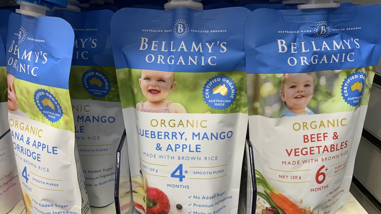 The popular Bellamy's Organic baby food pouches. Picture: Peter Hemphill