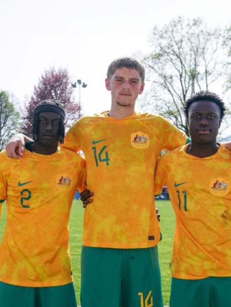 Adelaide United Youth trio Malual Nichola, Feyzo Kasumovic and Amlani Tatu. Picture: Instagram @adelaideunited