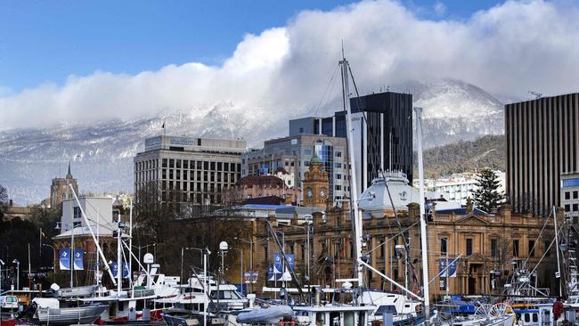 Snow on kunanyi/ Mount Wellington at Hobart. Picture: Chris Kidd