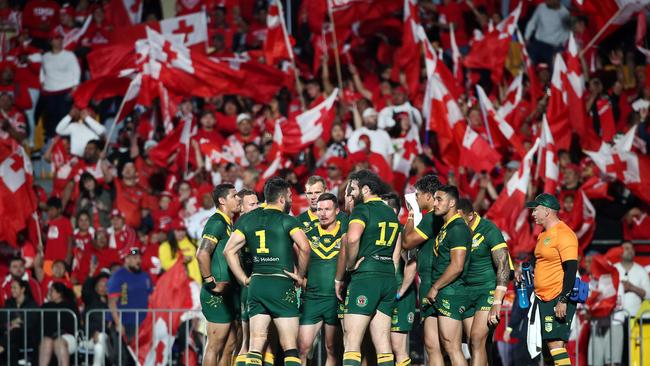 Australia players were confronted with a sea of red. Picture: AFP