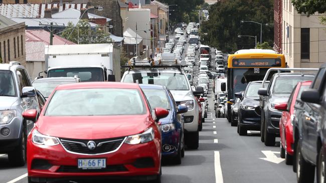 Heavy traffic on Davey St. Picture: NIKKI DAVIS-JONES