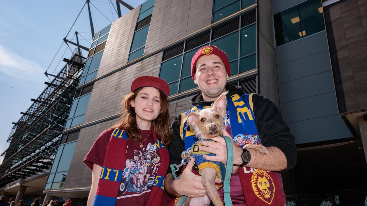 Brisbane Lions fans outside the MCG. Picture: NewsWire/Nadir Kinani