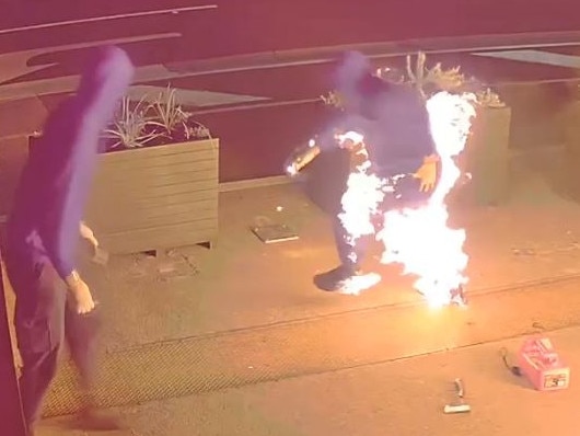 One of the bumbling arsonists managed to find himself in a spot of bother after his pants caught fire. Picture: VicPol