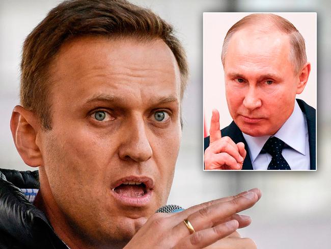 Alexei Navalny, who has survived a poisoning attempt, is a high-profile critic of Russian President Vladmir Putin (inset). Pictures: File