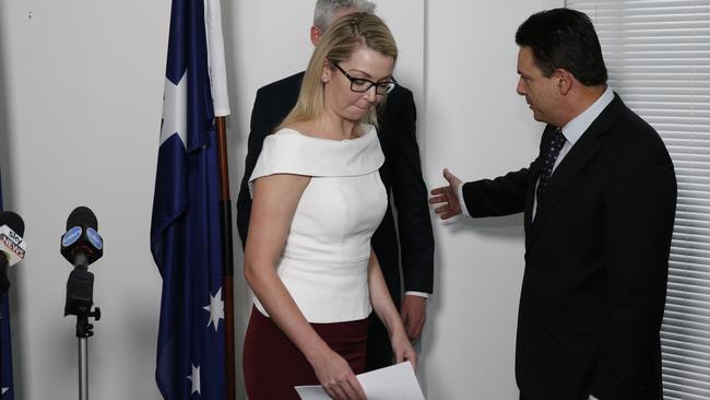 Skye Kakoschke-Moore with Nick Xenophon. Picture: Simon Cross.