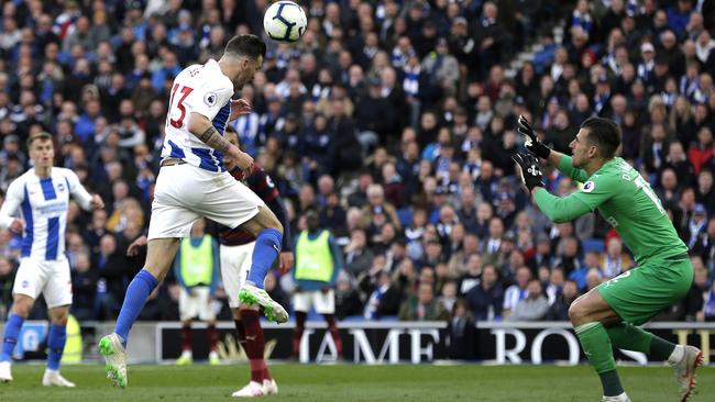 Brighton’s Pascal Gross beat Newcastle keeper Martin Dubravka to earn his side a four-point buffer on the relegation zone. Picture: Getty Images