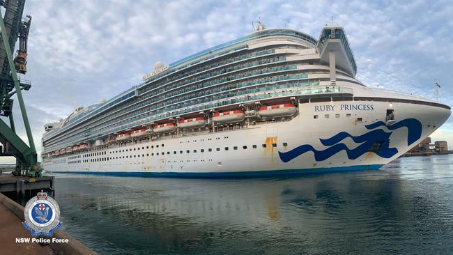 The Ruby Princess leaves Port Kembla in Wollongong yesterday. Picture: NSW Police