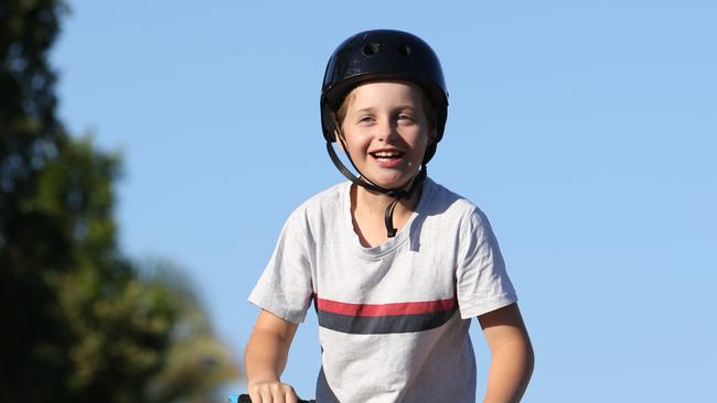 Kobi McDonald 8, enjoying an afternoon riding at his Burleigh Waters home. Picture Glenn Hampson