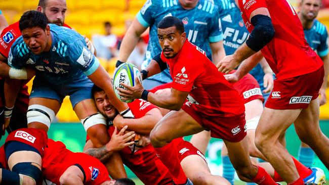 Sunwolves' Rudy Paige is tackled during the Super Rugby match between Japan's Sunwolves and New Zealand's Crusaders in March. Picture: AFP