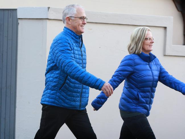 Malcolm and Lucy Turnbull in their matching jackets. Picture: Cameron Richardson.