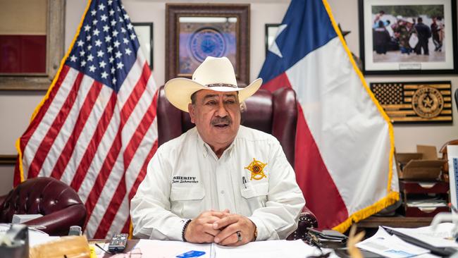 Maverick County sheriff Tom Schmerber in his office in Eagle Pass, Texas. Picture: Sergio Flores/The Australian