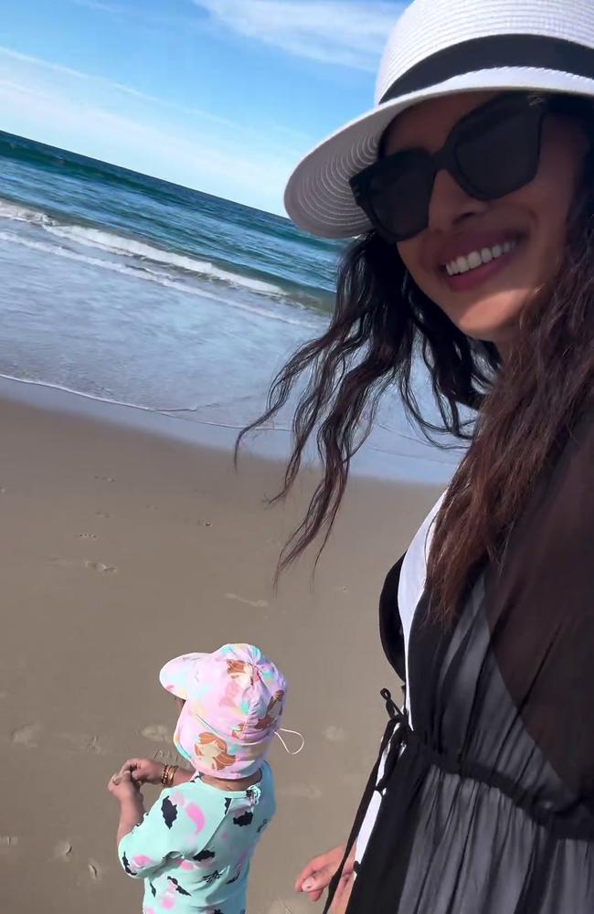 Priyanka Chopra Jonas on the beach at Surfers Paradise. Photo: Instagram