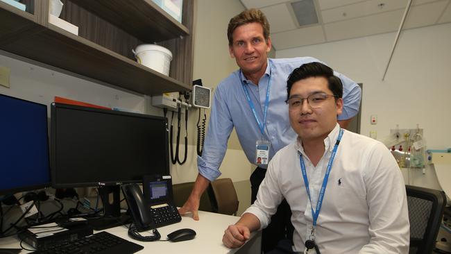 Researchers Dr Michael Von Papen and Dr Jason Kim at Gold Coast University Hospital. Picture: Glenn Hampson