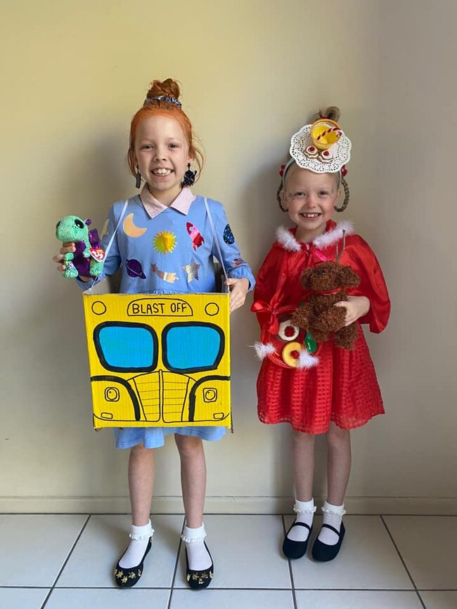 Gold Coast Book Week 2021: Mila as Ms Frizzle and Tilly as Cindy Lou Who
