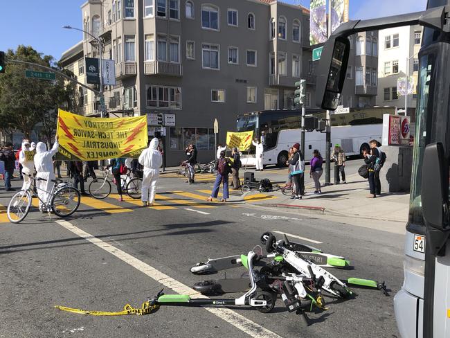 A protest in May, where locals said officials treat scooters better than homeless.