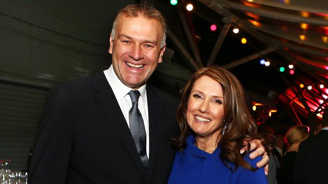 Bath with her husband, Seven sports’ Jim Wilson at her farewell last year. Picture: Tim Hunter