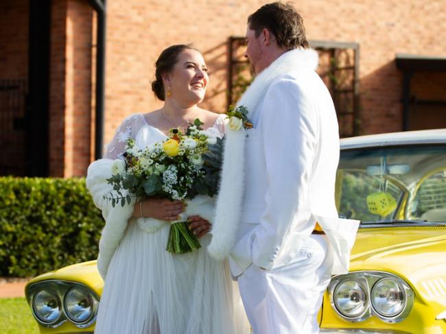 Brooke and Jake Mallon were married in Holy MatRUMony at the Bundy rum distillery on Thursday.