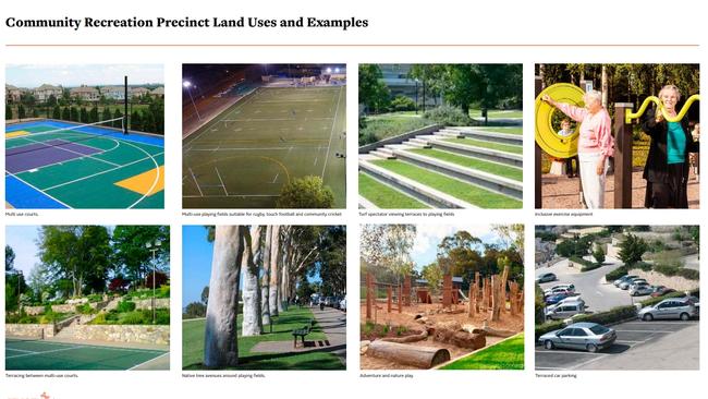 State Sports Park Master Plan, showing the various facilities planned for the Community Recreation precinct including playing fields, sports courts, exercise equipment and nature adventure areas.