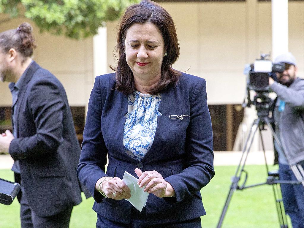 Queensland Premier Annastacia Palaszczuk became visibly emotional during her morning press conference. Picture: NCA NewsWire / Sarah Marshall