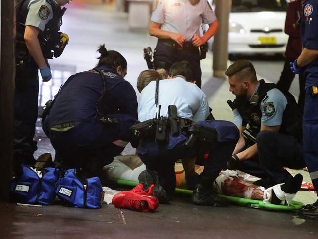 A man is in a serious condition after being assaulted on Pitt Street in the Sydney CBD. Picture: Bill Hearne