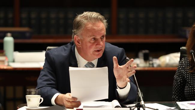 Mark Latham pictured at the 2019-2020 Budget Estimates Hearing held at NSW parliament in Sydney. Picture: Richard Dobson