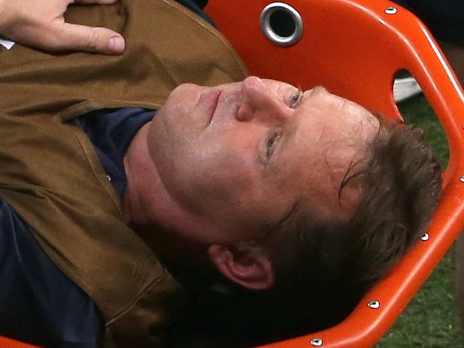 MANAUS, BRAZIL - JUNE 14: England trainer Gary Lewin is stretchered off the field after a leg injury during the 2014 FIFA World Cup Brazil Group D match between England and Italy at Arena Amazonia on June 14, 2014 in Manaus, Brazil. (Photo by Warren Little/Getty Images)