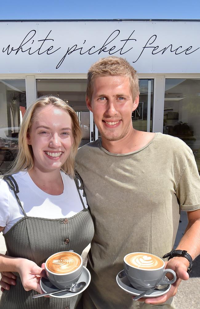 Co-owners Adam Gaudion and Caity Dewar of new Caloundra Cafe on Bulcock Street, White Picket Fence.