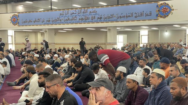 Hundreds gathered at the Lakemba Mosque. Picture Jeremy Piper