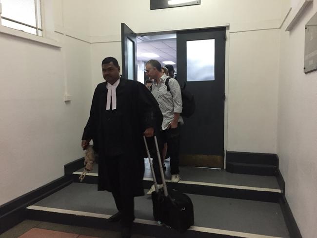 John and Yvette Nikolic exiting the court house for a recess before resuming to the hearing at the Suva High Court. Picture: Varanisese Bolatagane