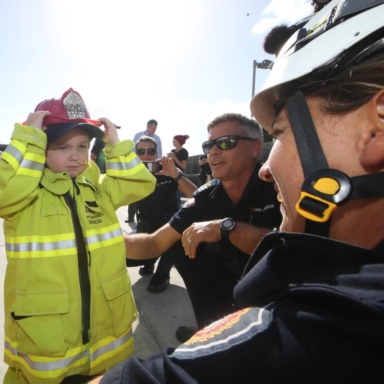 Slater Clifton also got to be a firefighter for some of the day. Picture: Glenn Hampson