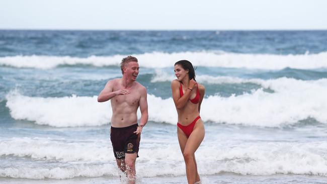 Schoolies Felicity Parsons from Warwick State High and Nick Carrie from Iona at Surfers Paradise on The Gold Coast. Photograph: Jason O'Brien / Sunday Mail