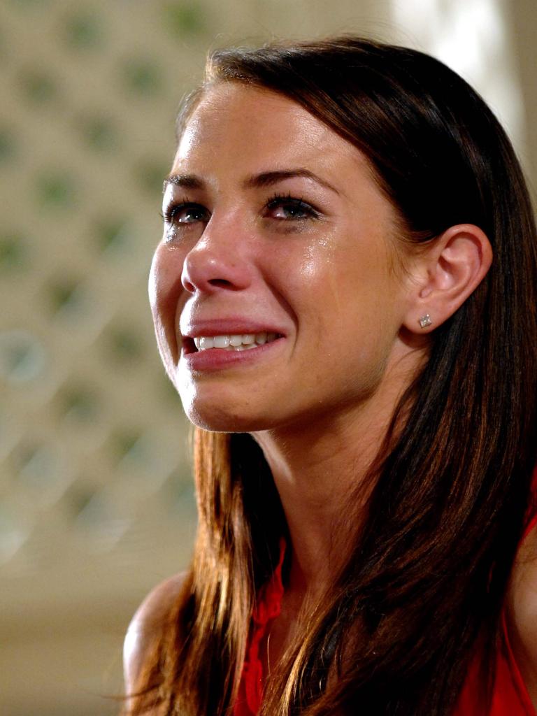 … and crying after filming her final scenes in 2008.