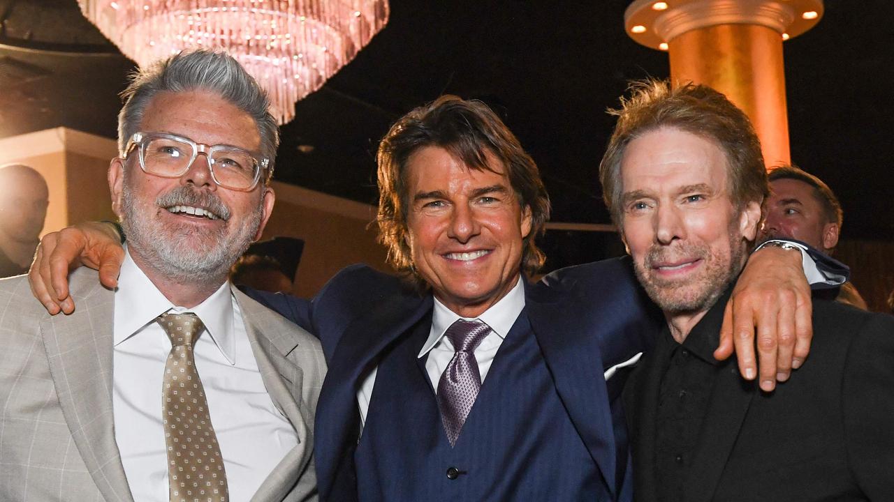 Cruise with filmmaker Christopher McQuarrie (left) and producer Jerry Bruckheimer. Picture: AFP