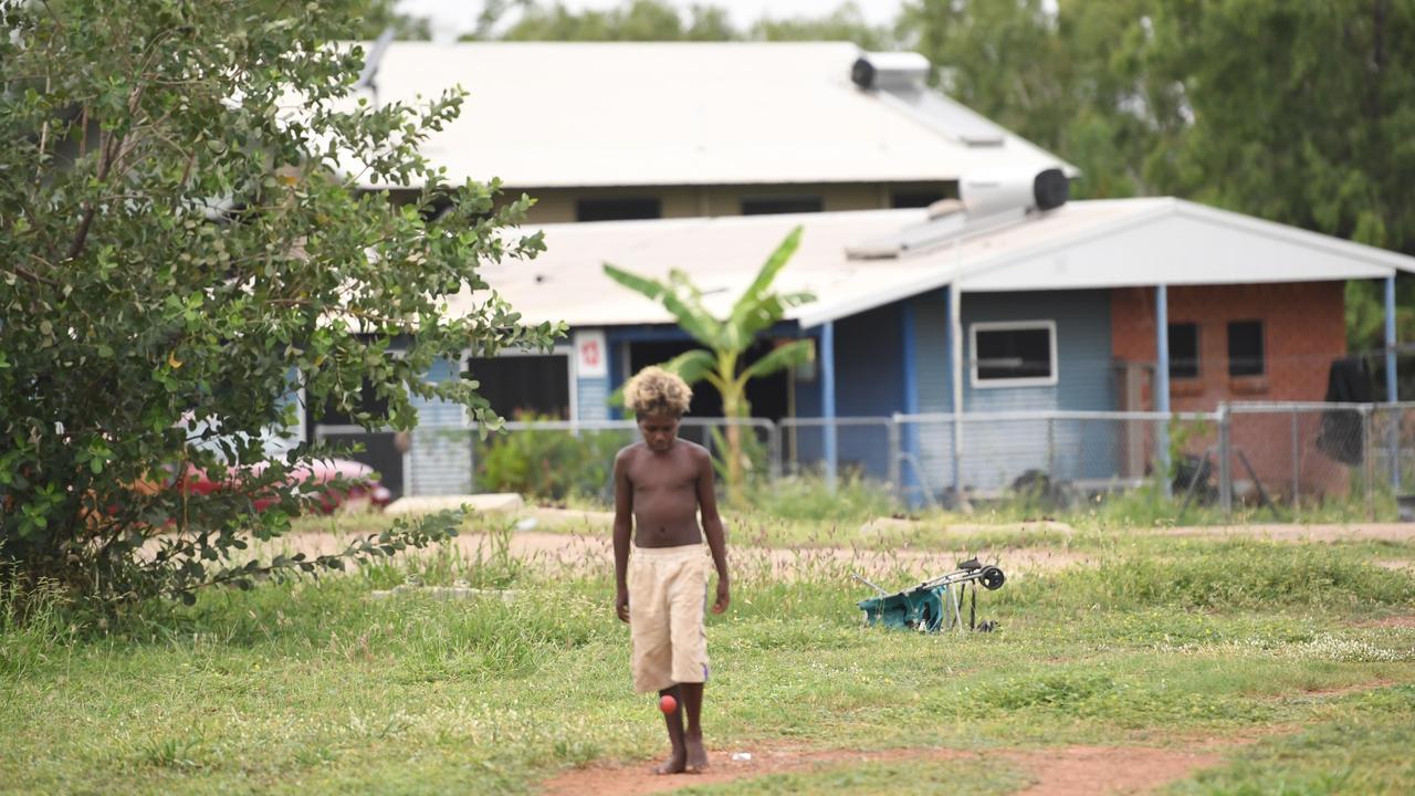 Rockhole residents take their first steps outside after a week long hard lockdown. Picture: Amanda Parkinson