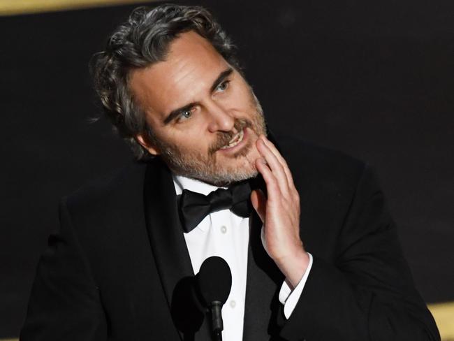 HOLLYWOOD, CALIFORNIA - FEBRUARY 09: Joaquin Phoenix accepts the Actor In A Leading Role award for 'Joker' onstage during the 92nd Annual Academy Awards at Dolby Theatre on February 09, 2020 in Hollywood, California. (Photo by Kevin Winter/Getty Images)